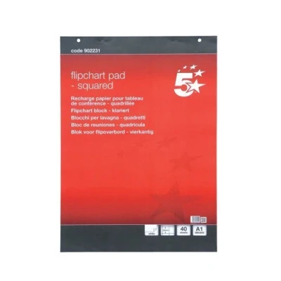 Image of 5 Star Flipchart Pad Perforated 40 Sheets A1 Feint 20mm Squared (Pack of 5)