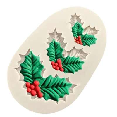 Image of Christmas Leaf Decoration Fondant Cake Silicone Mold Chocolate Candy Molds Pastry Biscuit Mould Baking
