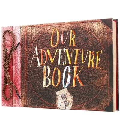 Image of Scrapbook Photo Album,Our Adventure Book,Retro Scrap book, Embossed Words Hard Cover Albem,Movie Up Travel for Anniversary, Wedding, Travelling, Baby Shower