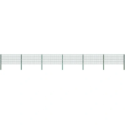 Image of vidaXL Fence Panel with Posts Iron 10.2x0.8 m Green