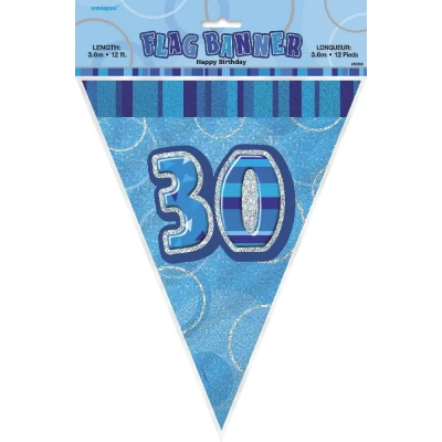 Image of Unique Party 55304 12ft Foil Glitz Blue 30th Birthday Bunting Flags