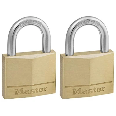 Image of Master Lock 140EURT Pack of 2 Key Padlocks with Brass Body, Gold, 6 x 4 1,3 cm