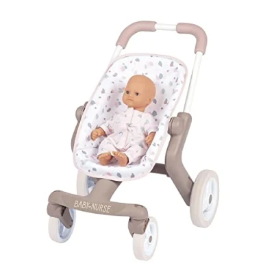 Image of Smoby Baby Nurse Doll Buggy Pop Pram in Design, Accessories for Dolls up to 42 cm, Children from 18 Months