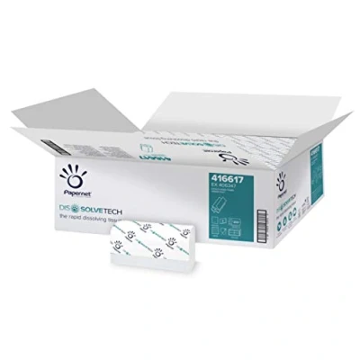 Image of Papernet Dissolve Tech Interleaved Z Folded Towel 416617 with Technology, Two Plies, 20 Packs of 200 per Clip, Size 24x20,3cm, 20,3x8cm