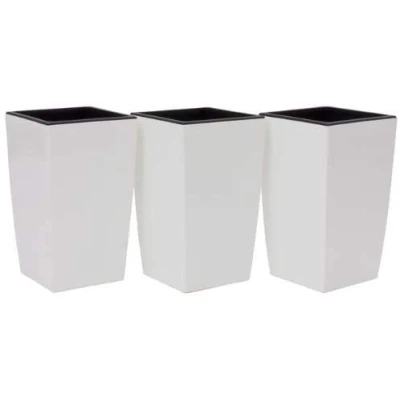 Image of Prosperplast Set of 3 White M 33.5 cm high COUBI TOWER flower pot with liner, 11 colours, new improved construction