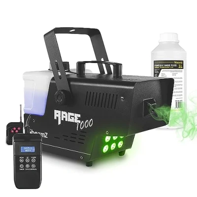 Image of beamz Rage 1000LED Smoke Machine with LED Lights, Wireless Remote, Timer Control and 1L ECO Fluid for Home Party Fog Mist Effects