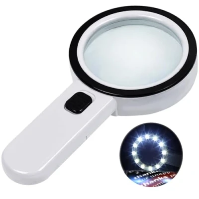 Image of Magnifying Glass with 12 LED Lights, 30X Double Lens Handheld Illuminated Magnifier Reading for Seniors Read, Coins, Stamps, Map, Inspection, Macular Degeneration