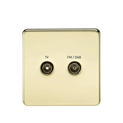 Image of KnightsBridge Screened Diplex TV and FM DAB Outlet 1G Screwless Polished Brass Wall Plate Switch