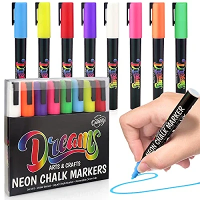 Image of The Glowhouse Premium Chalk Markers Fine Tip Neon Liquid Pens 3mm Washable Window Set of 8
