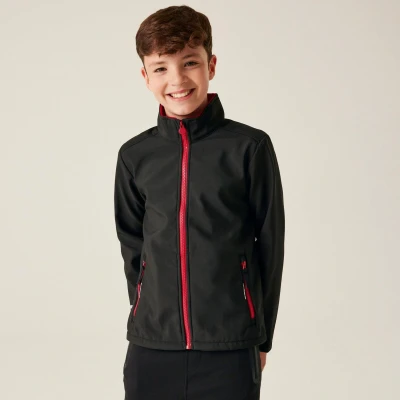 Image of Regatta Professional Kids&#039; Ablaze 2 Layer Softshell Black Classic Red, Size: 7 8 Years