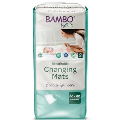 Image of Bambo Baby Changing Mat, Eco Friendly Disposable Mats, Extra Soft For Comfort, Ultra Absorbent Leakage Protection, Sustainably Sourced Mats 60x60cm 10PK