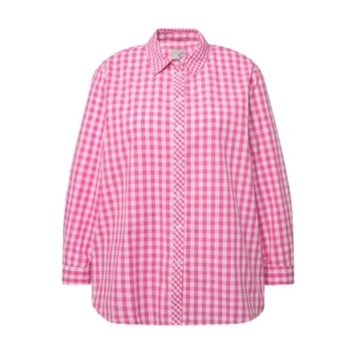 Image of Ulla Popken Women&#039;s Checked Shirt Blouse Costume 829431 T, Fuchsia Pink, 20 UK/22 UK