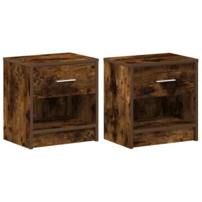 Image of vidaXL smoked oak bedside cabinets/nightstands with drawer engineered wood table duo for bedroom organization, modern style 39x28x41cm