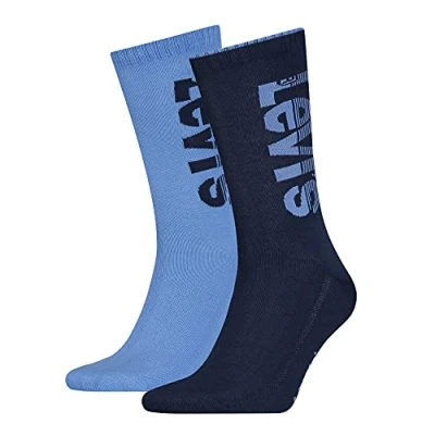 Image of Levi&#039;s Diagonal Logo Unisex Regular Cut Socks 2 Pack Classic, Blue Combo, 39
