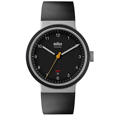 Image of Braun Automatic 3 Hand 40mm Mens Watch with Date Analogue Watch, Rubber Strap, Stainless Steel Case, Model BN0278BKBKG.