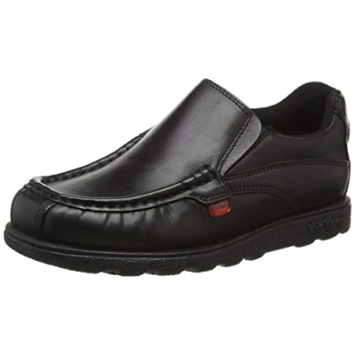 Image of Kickers Youth Boy&#039;s Fragma Slip On Moc Toe Comfortable Leather Shoes, Black, 5 UK