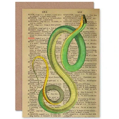 Image of Wee Blue Coo GREETINGS CARD BIRTHDAY GIFT UPCYCLE DICTIONARY GREEN SNAKE REPTILE