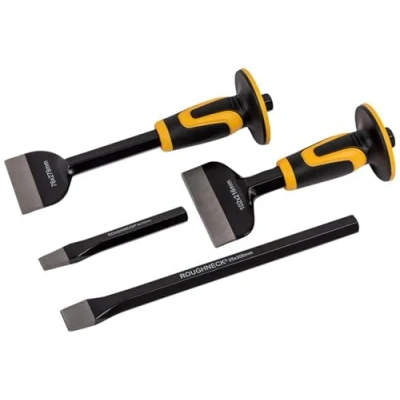 Image of Roughneck ROU31994 Bolster &amp; Chisel Set 4 Piece Including: Brick 102x216mm(4x8½in) Electrician’s 76x279mm(3x11in) x2 Cold Chisels 16x152mm (⅝x6in) /25x305mm(1x12in)
