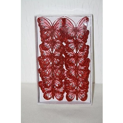 Image of 12 Red mesh clip on glitter butterflies wedding craft scrapbook embellishment crafts