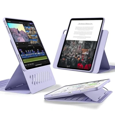Image of ESR for iPad Air 13 inch Case, Rotating Case with Removable Magnetic Cover, Adjustable Portrait/Landscape Stand Raised Screen View, 9 Standing Angles, Shift Series, Violet