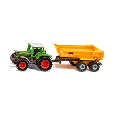 Image of siku 1605, Fendt Tractor with Krampe Dump Truck, Toy tractor, Metal/plastic, Green/yellow, Removable cab, Tipping trough, Trailer smooth running rubberisedg wheels, coupling
