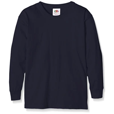 Image of Fruit of the Loom Unisex Kids Valueweight Long Sleeve T Shirt, Deep Navy, 7 8 Years (Manufacturer Size:30)