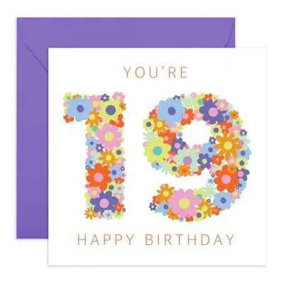 Image of Central 23 19th Birthday Card For Her Floral Rainbow Age 19 Women Sister Happy Nineteen Daughter Niece Friends Comes With Fun Stickers