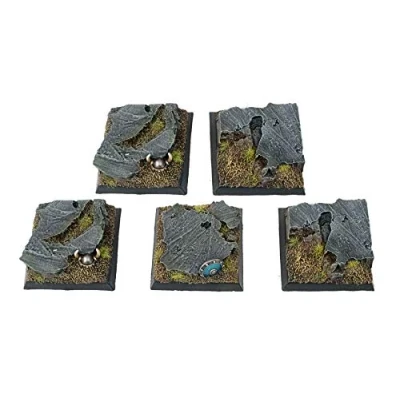 Image of War World Gaming Fantasy Battlefield Square Rocky Bases x 5 (40mm) 28mm Wargaming Terrain Model Diorama Figure Painting Wargame Battle Medieval Modelling Detailed