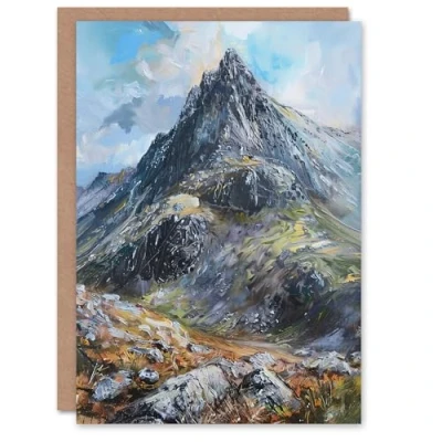Image of Artery8 Personalised Tryfan Mountain Peak Snowdonia Wales Oil Painting For All Him Or Her Art Birthday Greeting Card
