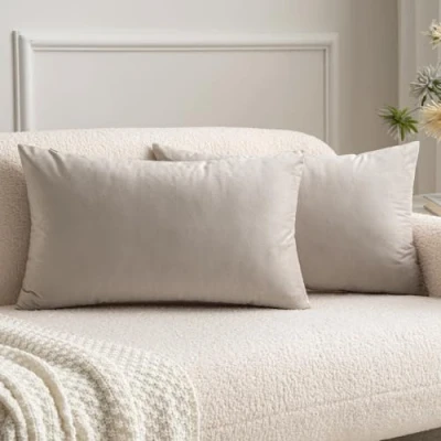 Image of MIULEE Velvet Soft Soild Microfiber Decorative Square Pillow Case Throw Cushion Cover for Sofa Bedroom with Invisible Zipper Heart Wood 12&quot;x20&quot;,2 Pieces