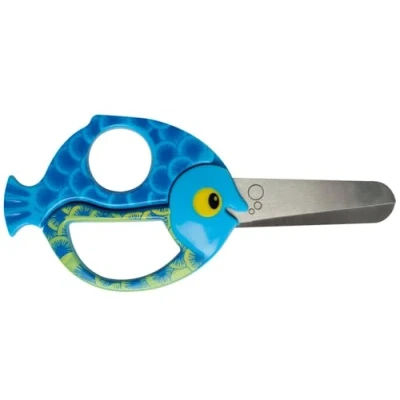 Image of Fiskars Children&#039;s Animal Scissors with Fish Motif, From 4 years, length: 13 cm, For right and left handers, Stainless steel blade/plastic handles, Blue, 1003746