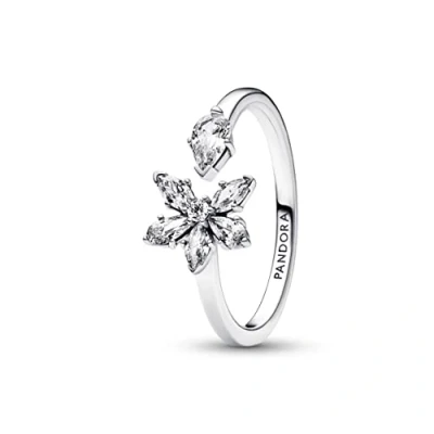 Image of Pandora Timeless Herbarium cluster sterling silver open ring with clear cubic zirconia, 52
