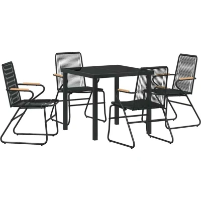 Image of vidaXL 5 Piece Garden Dining Set Black PVC Rattan