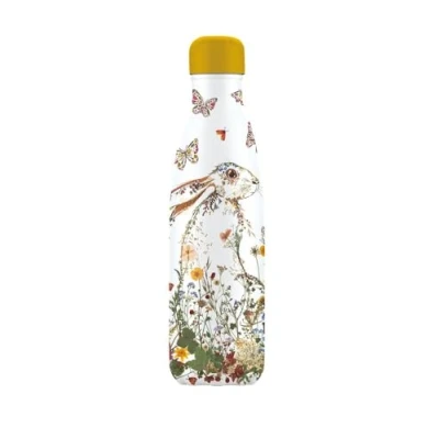 Image of Insulated Drinks Bottle Wildflower Hare and Butterflies 500ml Stainless Steel