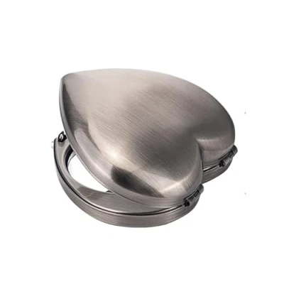 Image of Mini Vintage Heart Elegant Makeup Mirror, Portable 1X/2X Magnifying Glass (Antique Silver)