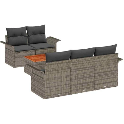 Image of vidaXL 6 Piece Garden Sofa Set with Cushions Grey Poly Rattan Acacia