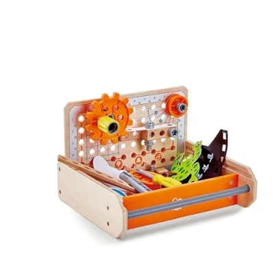 Image of Hape E3029 Junior Inventor Science Experiment Toolbox, Portable Wooden Toolbox 7 Experiments