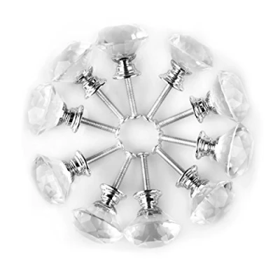 Image of Sourcingmap Diamond Shape Crystal Glass 30mm Kitchen Cabinet Door Drawer Knob Cupboard Dresser Wardrobe Pull Handle with Screws, 10pcs Clear