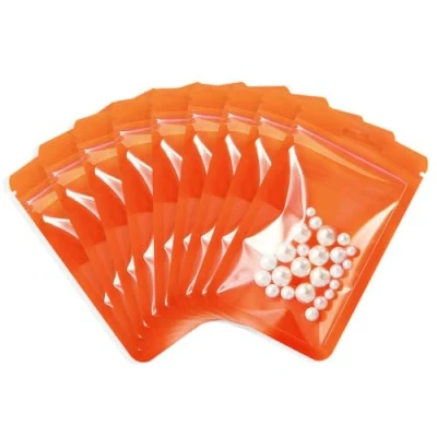 Image of Rimiko 100pcs Clear Ziplock Bags, Resealable Sample Small Plastic Bag with Hanging Hole, Reusable Zip Pouches for Packaging, Retail, Food and Items Storage (Orange, 3.5&quot;x6.3&quot;)