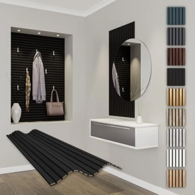 Image of HEXIM Acoustic Panels, 118 x 60 cm, Flexible Slat Wall, Wood MDF Wall Cladding, Interior Decoration, Soundproofing (1 Panel / 0.708 m² Black Edition APF12)