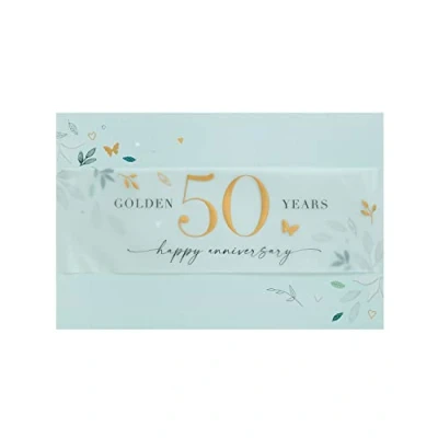 Image of UK Greetings 50th Anniversary Card For Him/Her/Friend With Envelope Leaves Design