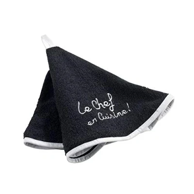 Image of douceur d&#039;intérieur, Cuistot Round Hand Towel Diameter 60 cm Black Embroidered Sponge