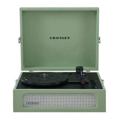 Image of Crosley Voyager Portable Turntable Bluetooth Record Player, 3 Speed Suitcase Vinyl Home Turntables for Records, Built in Stereo Speakers &amp; Receiver, AUX Input, Sage