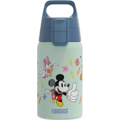 Image of Sigg Stainless Steel Kids Water Bottle Shield One Disney Mickey &amp; Friends Suitable For Carbonated Beverages Leakproof Lightweight BPA Free Blue 0.5L