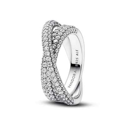 Image of Pandora Timeless Sterling silver cross over ring with clear cubic zirconia, 58