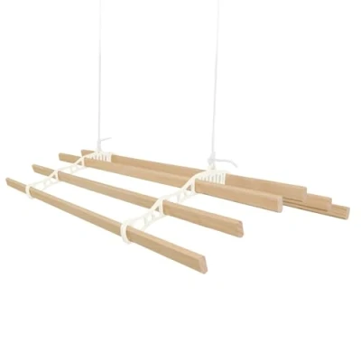 Image of Clothes Airer Ceiling Pulley 6 Lath 2m Ivory Maid Traditional Mounted Clothing Dryer Victorian Horse Laundry Drying Rack Extendable Cast Iron Varnished Pine Kitchen Utility FREE Fixing Kit