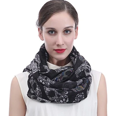 Image of Lina &amp; Lily Sugar Skulls Print Lightweight Snood Scarf (Black)