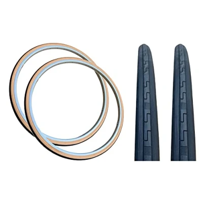 Image of PAIR Baldy&#039;s 27 x 1 1/4 AMBER WALL Vintage Traditional Racing Bike Slick Road Tyres