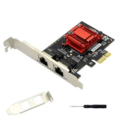 Image of Dual Port Gigabit Ethernet Converged PCI E x1 card,2X RJ45 Network Interface Controller Adapter,with 82575EB Chipset for Desktops,work stations,servers, with Low Profile Bracket.
