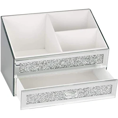 Image of Biznest Crystal Glamour Beauty Box Makeup Brush Holder Organiser Crushed Diamond Jewel Mirror Cup Container Storage Case 18X16X28Cm